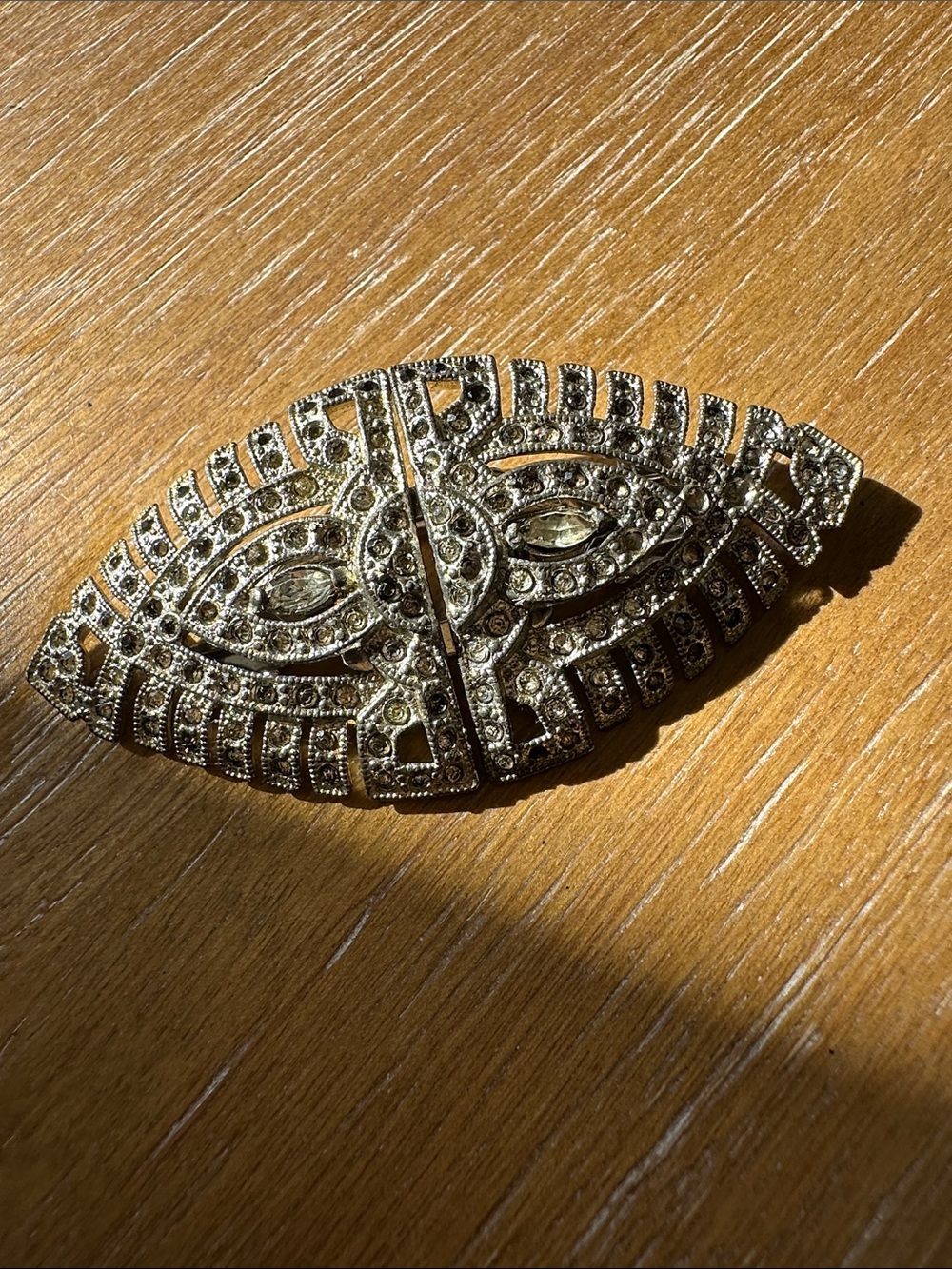 Vintage- 1930's era Silver Marquise Crystal Brooch/Fur Clip